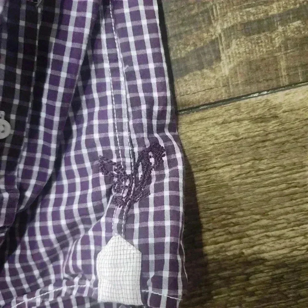 American Eagle Plaid Button Down- Large Vintage Fit Purple & White PLUM RED Y2K - Picture 2 of 6